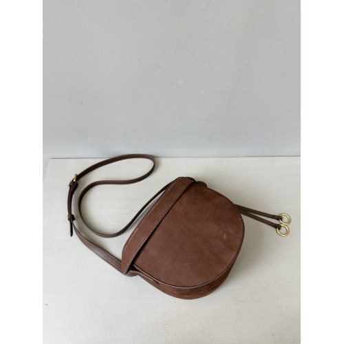 特價麂皮磨砂牛皮盒子包真皮裝飾馬鞍包半月包高級感單肩斜後後背包女