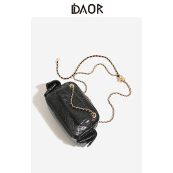 DAOR油蠟牛皮多口袋菱格鏈條腋下包女2025新款辣妹單肩斜背機車包