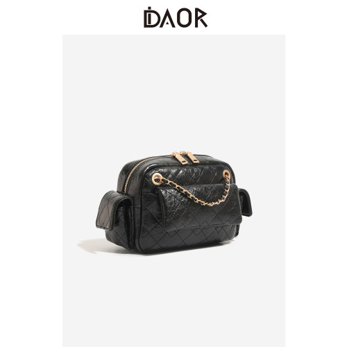 DAOR油蠟牛皮多口袋菱格鏈條腋下包女2025新款辣妹單肩斜背機車包