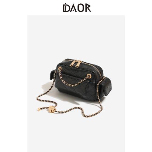 DAOR油蠟牛皮多口袋菱格鏈條腋下包女2025新款辣妹單肩斜背機車包