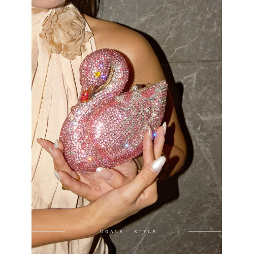 UGALS法式復古重工天鵞盒子水鑽仙女迷你閃亮不靈手拿斜背小包包