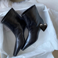 牛皮~氣質小方頭套腳貓跟短靴真皮秋冬新款百搭瘦瘦靴高跟中筒靴