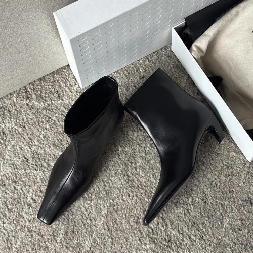 牛皮~氣質小方頭套腳貓跟短靴真皮秋冬新款百搭瘦瘦靴高跟中筒靴