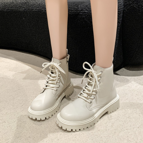 馬丁靴女2026秋冬白色靴子女英倫風厚底中筒短靴透氣女款單靴薄款 馬丁靴女2026秋冬白色靴子女英倫風厚底中筒短靴透氣女款單靴薄款