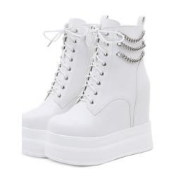 15CM坡跟超高跟鞋恨天高厚底馬丁靴小個子內增高短靴白色防滑女靴