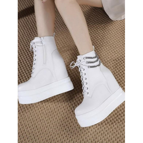 15CM坡跟超高跟鞋恨天高厚底馬丁靴小個子內增高短靴白色防滑女靴