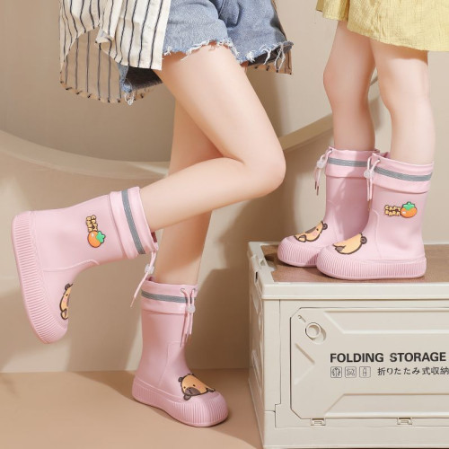 雨鞋女款防水抽繩束口成人雨靴親子時尚外穿可愛防滑加絨保暖膠鞋