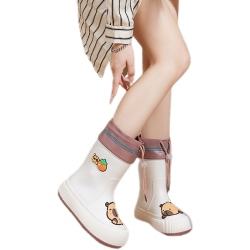 雨鞋女款防水抽繩束口成人雨靴親子時尚外穿可愛防滑加絨保暖膠鞋