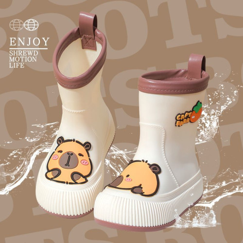 雨鞋女款防水抽繩束口成人雨靴親子時尚外穿可愛防滑加絨保暖膠鞋