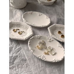 首飾展示盤托盤創意造型石膏浮雕飾品戒指收納盤歐式拍照陳列道具