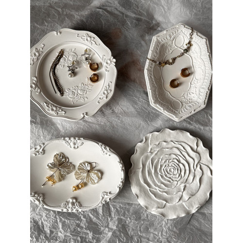 首飾展示盤托盤創意造型石膏浮雕飾品戒指收納盤歐式拍照陳列道具