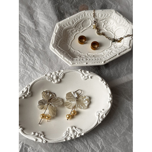 首飾展示盤托盤創意造型石膏浮雕飾品戒指收納盤歐式拍照陳列道具