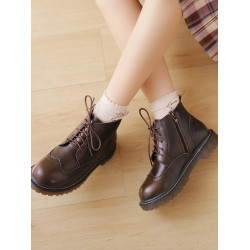 半島鞋屋真皮新款秋冬季加絨靴子日系復古英倫風馬丁靴女短靴潮