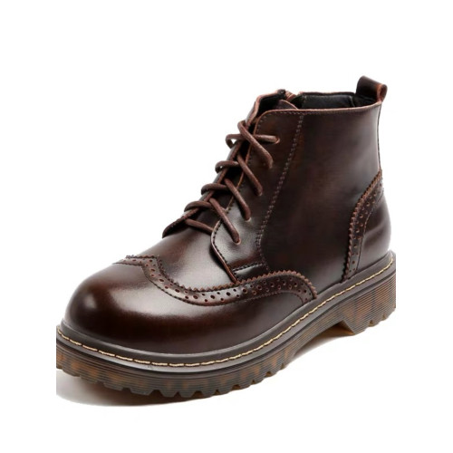 半島鞋屋真皮新款秋冬季加絨靴子日系復古英倫風馬丁靴女短靴潮