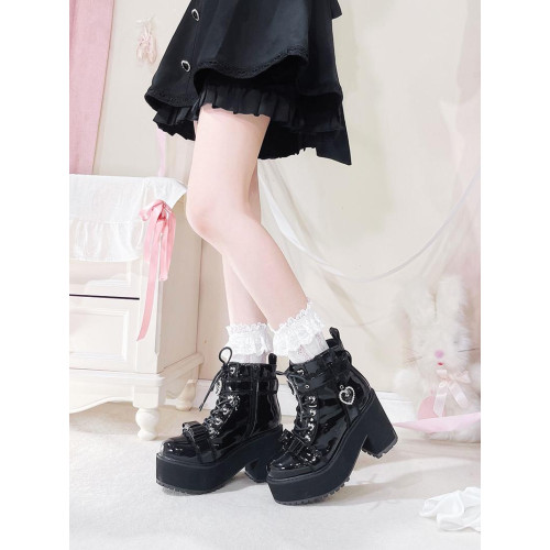 轉校生 暗夜地偶 原創蕾系馬丁靴日系量産型短靴厚底甜酷靴子女