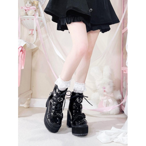 轉校生 暗夜地偶 原創蕾系馬丁靴日系量産型短靴厚底甜酷靴子女