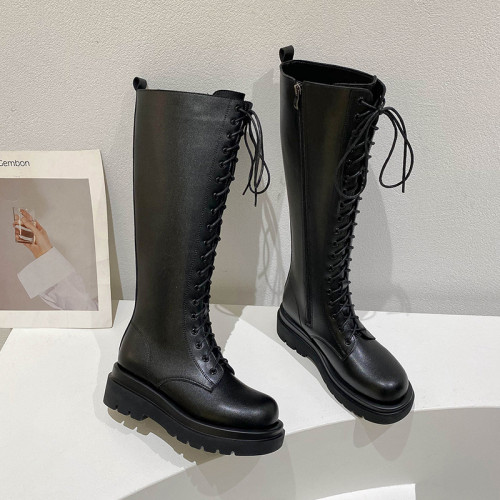 長筒靴女高筒靴子大筒圍長靴胖mm馬丁靴粗腿騎士靴大碼女靴41一43