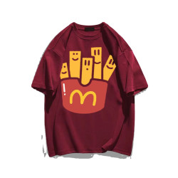 重磅純棉韓版潮牌卡通薯條印花短袖t恤男女百搭bf風夏季寬鬆上衣