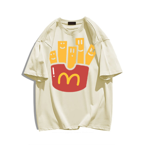 重磅純棉韓版潮牌卡通薯條印花短袖t恤男女百搭bf風夏季寬鬆上衣