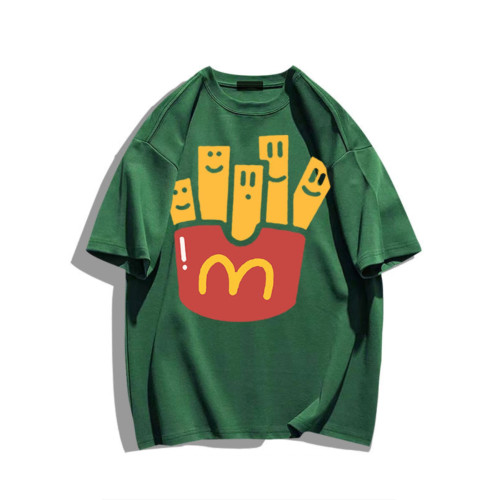 重磅純棉韓版潮牌卡通薯條印花短袖t恤男女百搭bf風夏季寬鬆上衣