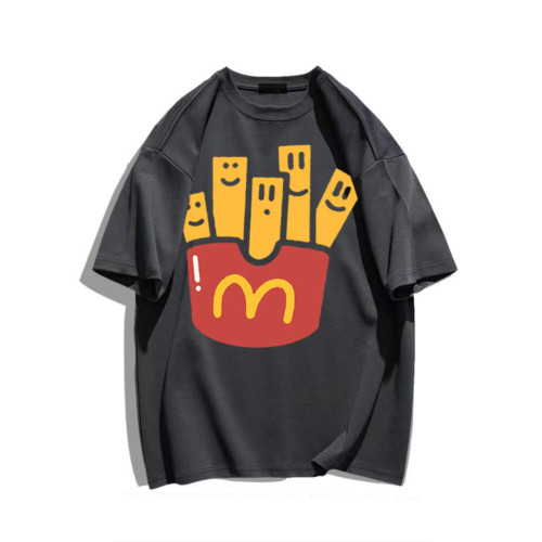 重磅純棉韓版潮牌卡通薯條印花短袖t恤男女百搭bf風夏季寬鬆上衣