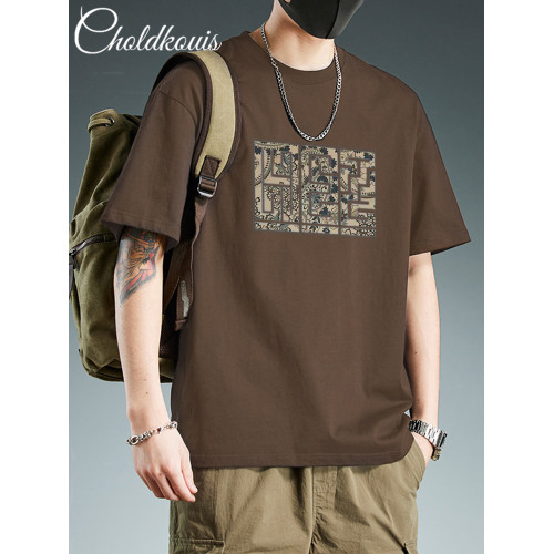 美式復古黑色純棉重磅短袖t恤男款夏季潮流潮牌寬鬆大碼男生上衣