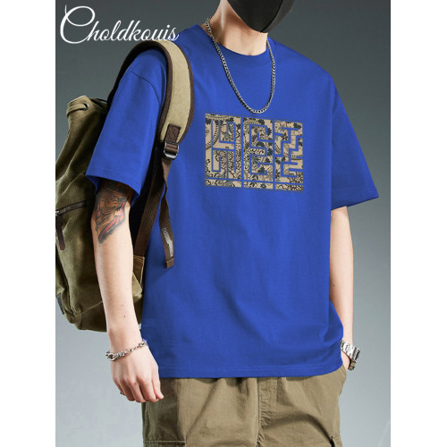 美式復古黑色純棉重磅短袖t恤男款夏季潮流潮牌寬鬆大碼男生上衣