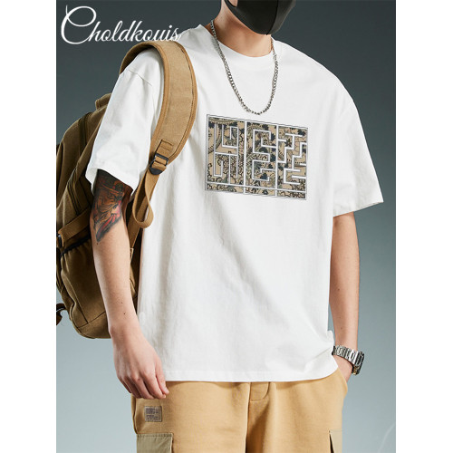 美式復古黑色純棉重磅短袖t恤男款夏季潮流潮牌寬鬆大碼男生上衣