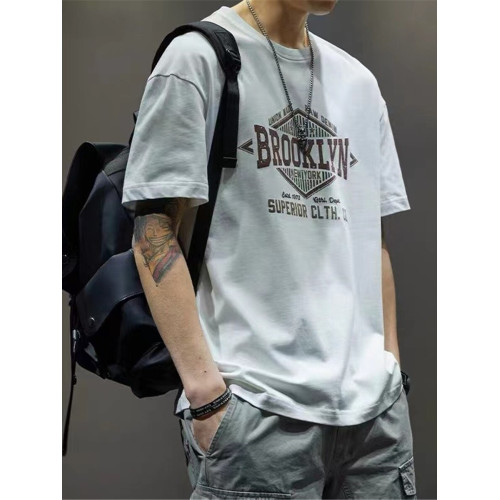 日系潮牌復古重磅100%純棉短袖T恤男寬鬆韓版夏季潮流ins半袖休閒