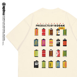 zpbw趣味柯達膠卷印花t恤夏季男女同款美式復古寬鬆純棉短袖衣服