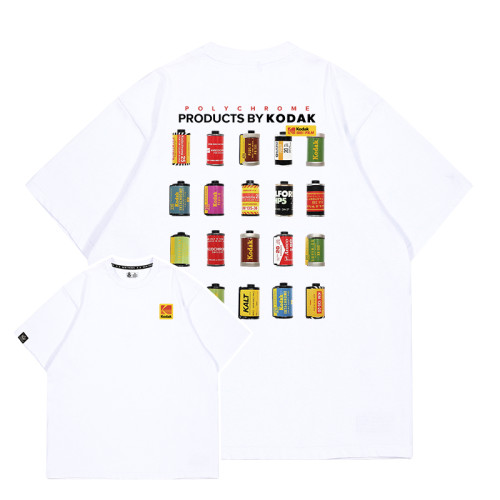 zpbw趣味柯達膠卷印花t恤夏季男女同款美式復古寬鬆純棉短袖衣服