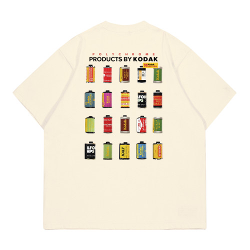 zpbw趣味柯達膠卷印花t恤夏季男女同款美式復古寬鬆純棉短袖衣服