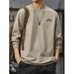 2026新款山系純棉長袖T恤男潮牌寬鬆大碼內搭重磅精梳棉打底衫潮