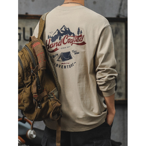 2026新款山系純棉長袖T恤男潮牌寬鬆大碼內搭重磅精梳棉打底衫潮