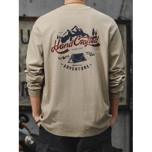 2026新款山系純棉長袖T恤男潮牌寬鬆大碼內搭重磅精梳棉打底衫潮