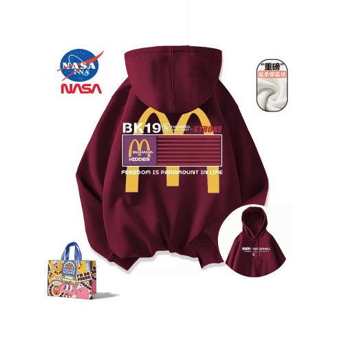 NASA聯名美式趣味麥噹勞字母純棉加絨連帽衛衣男秋冬外套上衣長袖 NASA聯名美式趣味麥噹勞字母純棉加絨連帽衛衣男秋冬外套上衣長袖