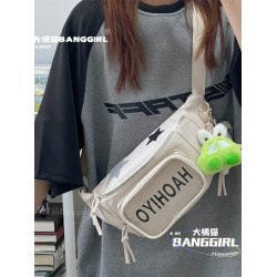 日系ins小衆暗黑PU痛包女透明吧唧徽章胸包穀子斜後後背包女學生腰包