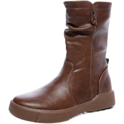 真皮中筒馬丁靴女2025秋冬季英倫風瘦瘦靴軟底軟皮加絨大碼靴子女 真皮中筒馬丁靴女2025秋冬季英倫風瘦瘦靴軟底軟皮加絨大碼靴子女