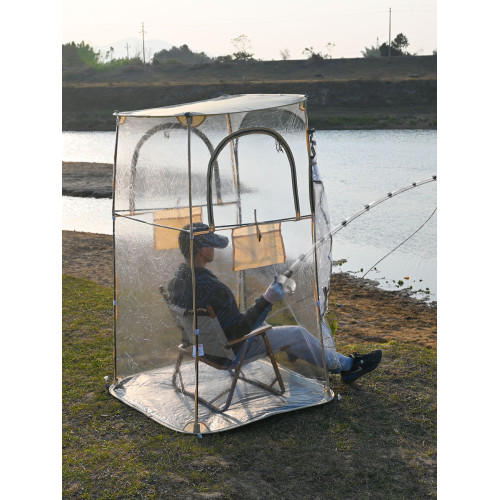 冬季戶外釣魚帳篷防風雨保暖防寒可攜式透明全景曬太陽PVC四面帳