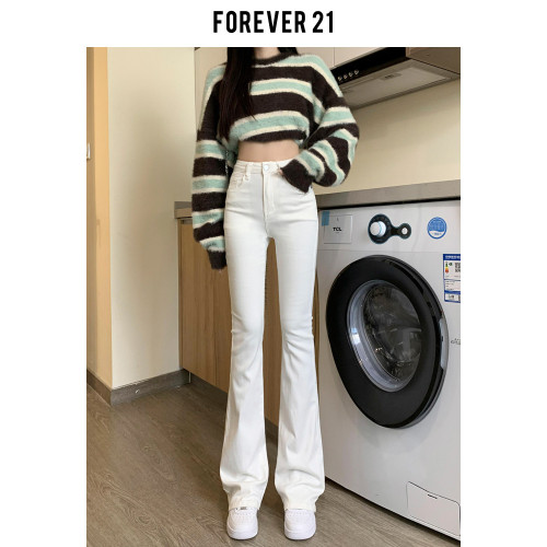 韓國白色微喇叭牛仔褲女修身彈力2026春秋加絨高腰顯瘦濶腿馬蹄褲