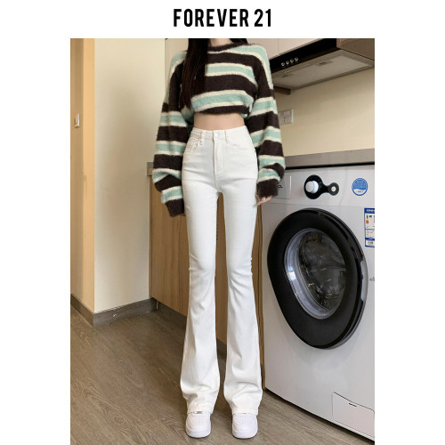 韓國白色微喇叭牛仔褲女修身彈力2026春秋加絨高腰顯瘦濶腿馬蹄褲