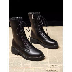 粗跟馬丁靴女2024春秋新款百搭網紅中筒靴英倫風瘦瘦靴單靴短靴子