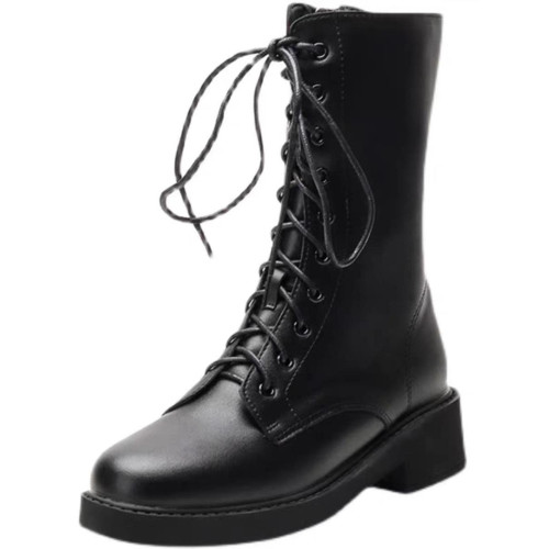 粗跟馬丁靴女2024春秋新款百搭網紅中筒靴英倫風瘦瘦靴單靴短靴子