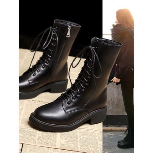 粗跟馬丁靴女2024春秋新款百搭網紅中筒靴英倫風瘦瘦靴單靴短靴子