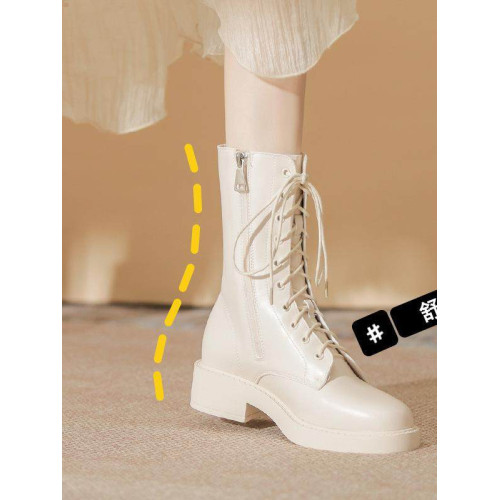 粗跟馬丁靴女2024春秋新款百搭網紅中筒靴英倫風瘦瘦靴單靴短靴子