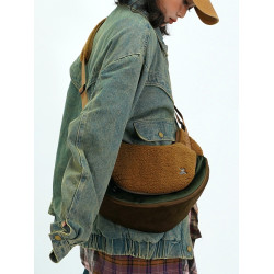 nullbag空形小衆毛絨包原創羊羔絨秋冬女斜後後背包毛毛馬鞍包百搭