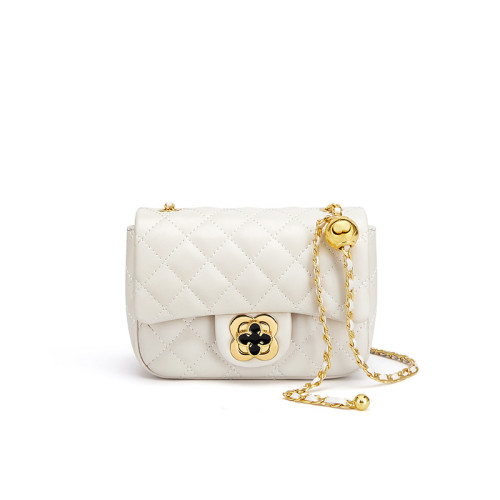 CHARFMX＆KIEZH真皮女包2024新款歐美百搭鏈條單肩斜背菱格綉花包