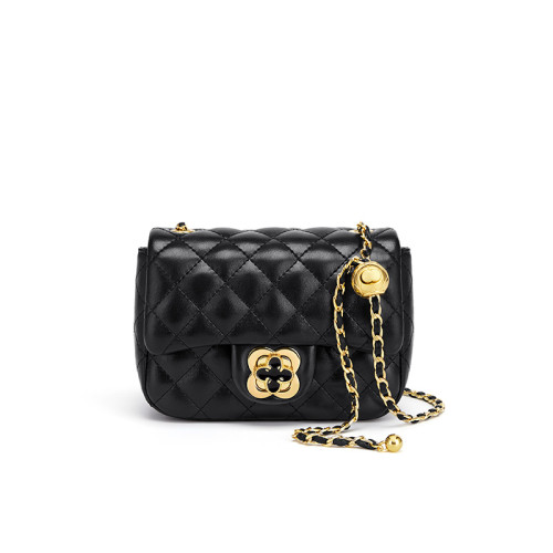 CHARFMX＆KIEZH真皮女包2024新款歐美百搭鏈條單肩斜背菱格綉花包