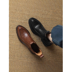 2024年新款帥氣百搭馬丁靴粗跟真皮松糕底女靴尖頭厚底切爾西靴女