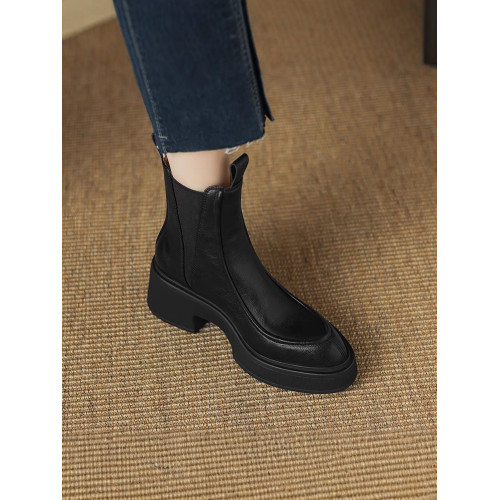 2024年新款帥氣百搭馬丁靴粗跟真皮松糕底女靴尖頭厚底切爾西靴女 2024年新款帥氣百搭馬丁靴粗跟真皮松糕底女靴尖頭厚底切爾西靴女